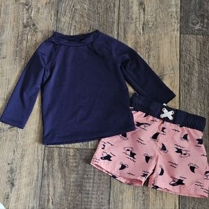 Baby Boys Cat & Jack 12 Months Swim Shirt & Swim Trunks Shorts SHARKS Blue Pink